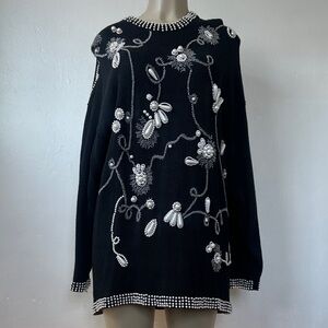 Beaded Embellished Black Knitted Sweater